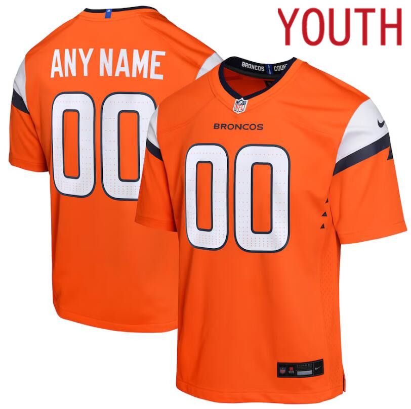 Youth Denver Broncos Nike Orange Custom Game 2024 NFL Jersey->denver broncos->NFL Jersey